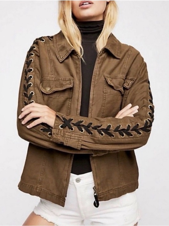 Free People Jackets & Blazers - Free People Brown Lace-Up Sleeve Utility Jacket